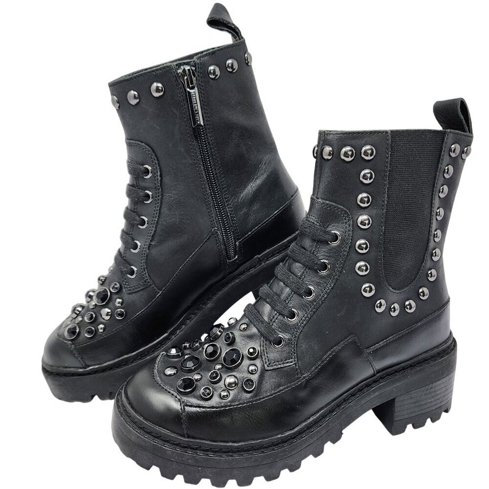 Karl Lagerfeld Paris Breck Studded Leather Combat Boots, Women's 5.5